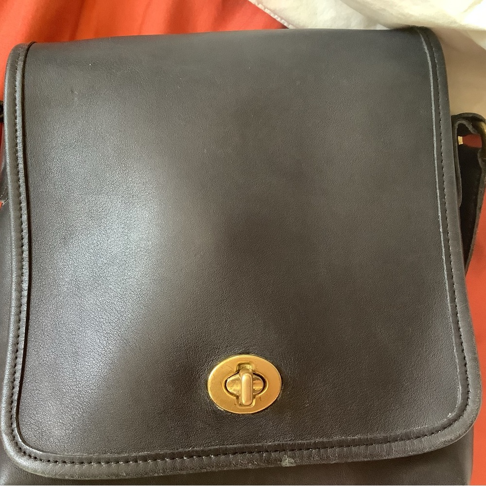 Coach Black Leather Crossbody Bag with Gold Clasp